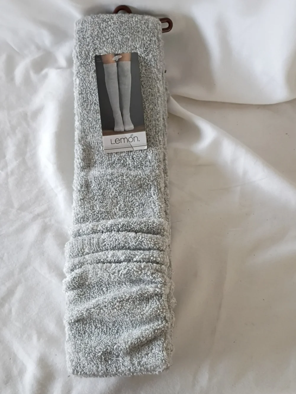 NWT Lemon Women's Over The Knee-High Plush Socks in Light Gray Winter Fall Boots